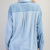 Contrast Striped Button Down Shirt by Eesome - Denim Blue