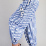 Soft Washed Striped Jogger Pants - Oatmeal