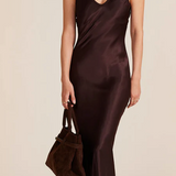 Double V Satin Slip Dress - Umber Brown