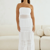 Strapless Maxi Dress With Crochet Insets  - White