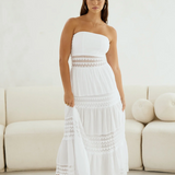 Strapless Maxi Dress With Crochet Insets  - White