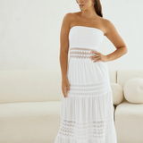 Strapless Maxi Dress With Crochet Insets  - White