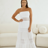 Strapless Maxi Dress With Crochet Insets  - White