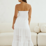 Strapless Maxi Dress With Crochet Insets  - White
