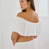 Drawstring Flowy Maxi Skirt - White