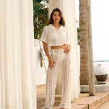 Crochet Crop Blazer Top  - Ivory