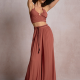 Halter Ring Tank With Neck Rope Tie  by Elan - Dark Cayenne