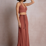 Halter Ring Tank With Neck Rope Tie  by Elan - Dark Cayenne