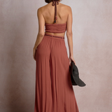 Halter Ring Tank With Neck Rope Tie  by Elan - Dark Cayenne