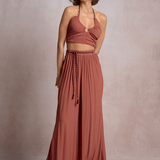 Halter Ring Tank With Neck Rope Tie  by Elan - Dark Cayenne