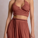 Halter Ring Tank With Neck Rope Tie  by Elan - Dark Cayenne