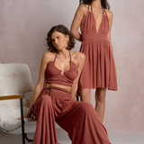 Halter Ring Tank With Neck Rope Tie  by Elan - Dark Cayenne
