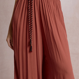 Gauze Wide Leg Pants With Rope Tie by Elan - Dark Cayenne