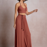 Gauze Wide Leg Pants With Rope Tie by Elan - Dark Cayenne