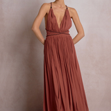 Gauze Halter Maxi Dress With Slit & Rope Belt by Elan - Dark Cayenne