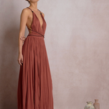 Gauze Halter Maxi Dress With Slit & Rope Belt by Elan - Dark Cayenne