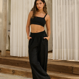 Cotton Pants With Side Crochet And Slit Opening - Black