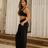 Cotton Pants With Side Crochet And Slit Opening - Black