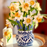 English Daffodil Floral Bouquet - Mini Pop Up Greeting Card