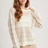 Striped Open Knit Sweater - Cream / Periwinkle