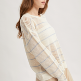 Striped Open Knit Sweater - Cream / Periwinkle