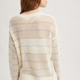 Striped Open Knit Sweater - Cream / Periwinkle