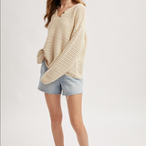 Notched Front Open Knit Sweater - Natural