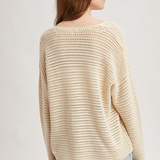 Notched Front Open Knit Sweater - Natural
