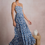 Maxi Dress With Back Straps by Elan - Blue Coralina
