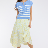 Striped Sweater Top With Tie Front - Blue / White