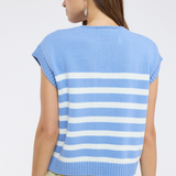 Striped Sweater Top With Tie Front - Blue / White