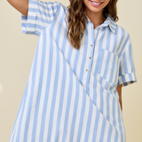 Striped Easy Shirt Dress With Pocket Detail - Navy Stripe