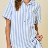 Striped Easy Shirt Dress With Pocket Detail - Navy Stripe