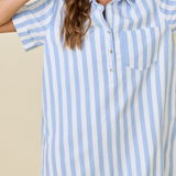 Striped Easy Shirt Dress With Pocket Detail - Navy Stripe