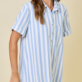 Striped Easy Shirt Dress With Pocket Detail - Navy Stripe