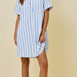 Striped Easy Shirt Dress With Pocket Detail - Navy Stripe