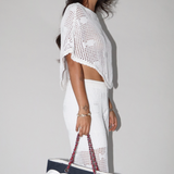 White Open Knit Short Poncho Top