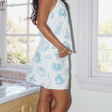 Blue & White Seashell Print Mini Skort