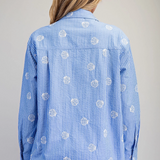 Seashell Embroidered Button Down Shirt by Eesome - Blue Stripe