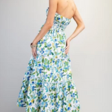 Strapless Floral Tiered Maxi Dress by Eesome - Blue Floral