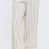 Striped Drawstring Wide Leg Pants WIth Hem Detail by Wishlist - Mocha / Cream