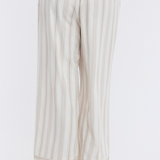 Striped Drawstring Wide Leg Pants WIth Hem Detail by Wishlist - Mocha / Cream