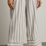 Striped Drawstring Wide Leg Pants WIth Hem Detail by Wishlist - Grey / Cream