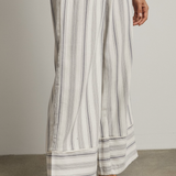 Striped Drawstring Wide Leg Pants WIth Hem Detail by Wishlist - Grey / Cream