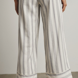 Striped Drawstring Wide Leg Pants WIth Hem Detail by Wishlist - Grey / Cream