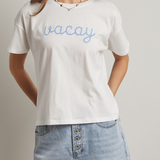 Vacay Embroidered Short Sleeve Tee - White / Surf Blue