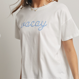 Vacay Embroidered Short Sleeve Tee - White / Surf Blue