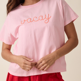 Vacay Embroidered Short Sleeve Tee - Pink / Orange