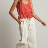 Scalloped Hem Sweater Tank With Tie Waist by Wishlist -  Papaya Red