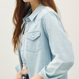 Cropped Denim Western Shacket  - Light Wash Denim